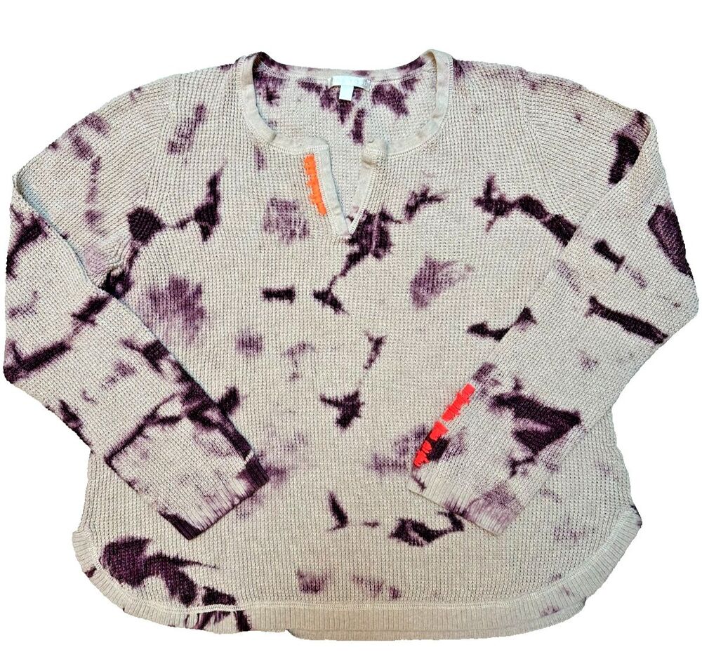 Lisa Todd Long Sleeve Top Tie Dye Boho Grunge Waffle Knit Thermal Layer XL